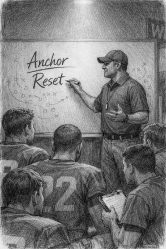 Coach teaching athletes an Anchor Reset at a whiteboard